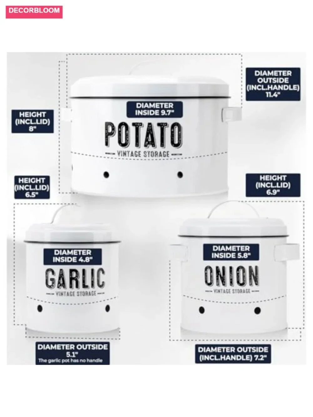 Metal Potato Onion Garlic Storage Bin Set with Ventilation Holes